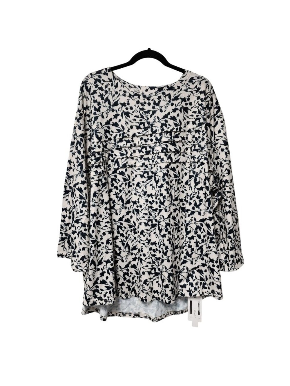 Lomon Womens Floral Long-Sleeve Blouse 5XL Black & White Lightweight
